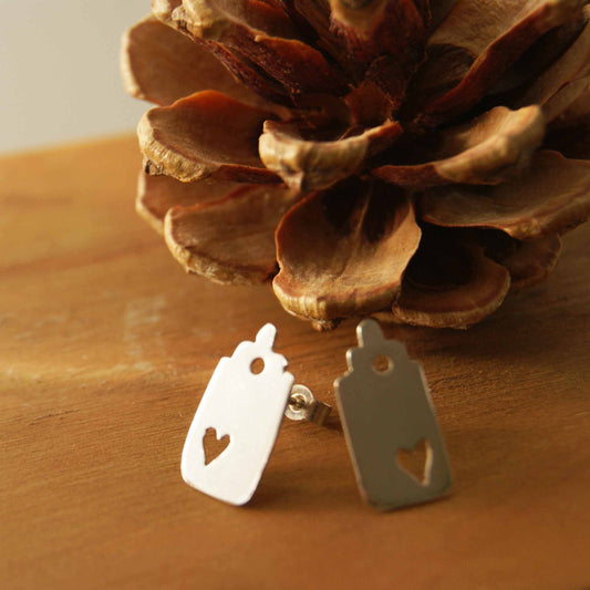 Tag Stud Earrings - Silver